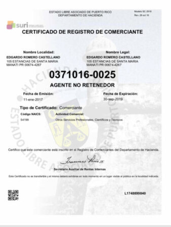 certificado de registro de comerciante ejemplo