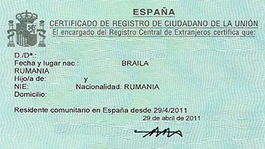Certificado de Registro de Ciudadano de la Unión 