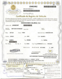 Certificado de registro de vehiculo intro