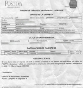 Modelo de certificado ARL positiva