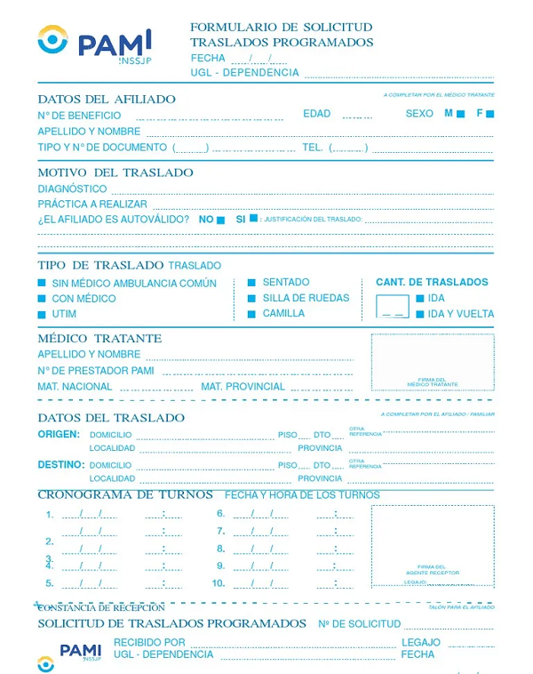 Planilla Traslado PAMI 