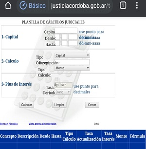 Planilla de cálculos judiciales